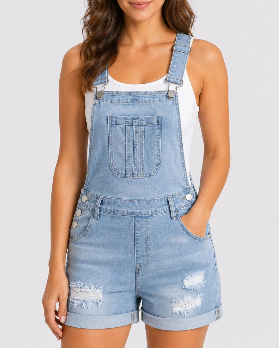 Salopette Short Denim Déchirée Femme