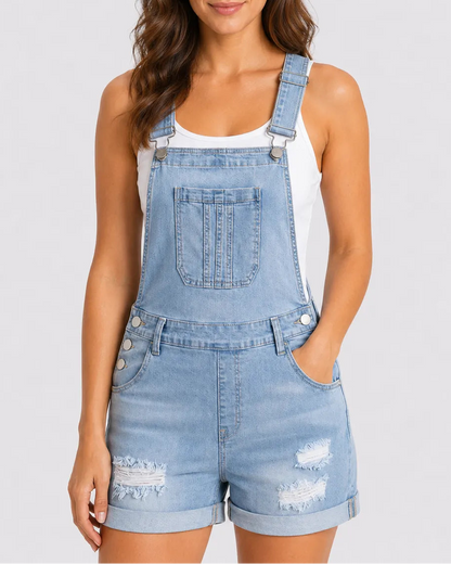 Salopette Short Denim Déchirée Femme