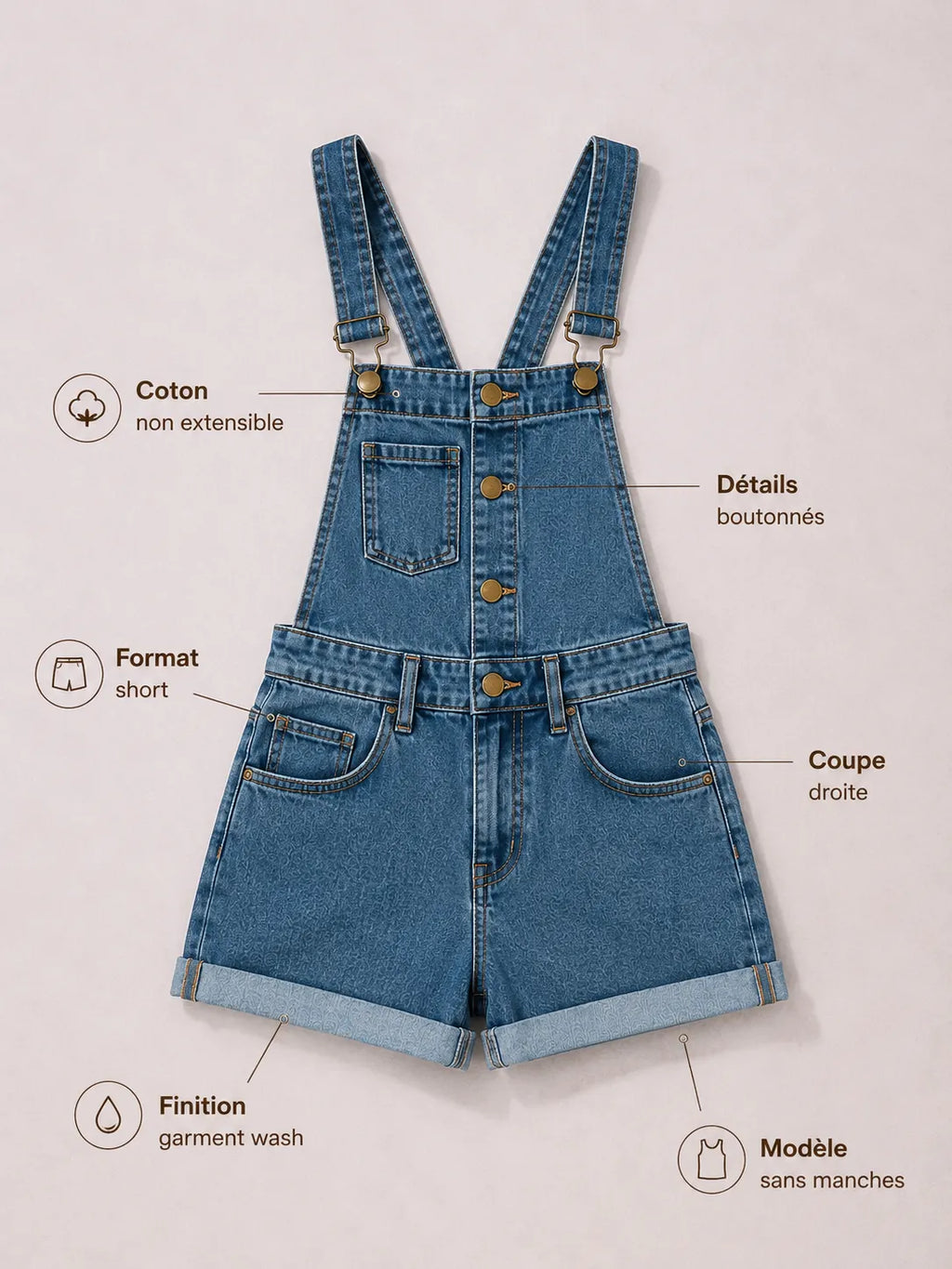 Salopette Denim Courte Boutonnée