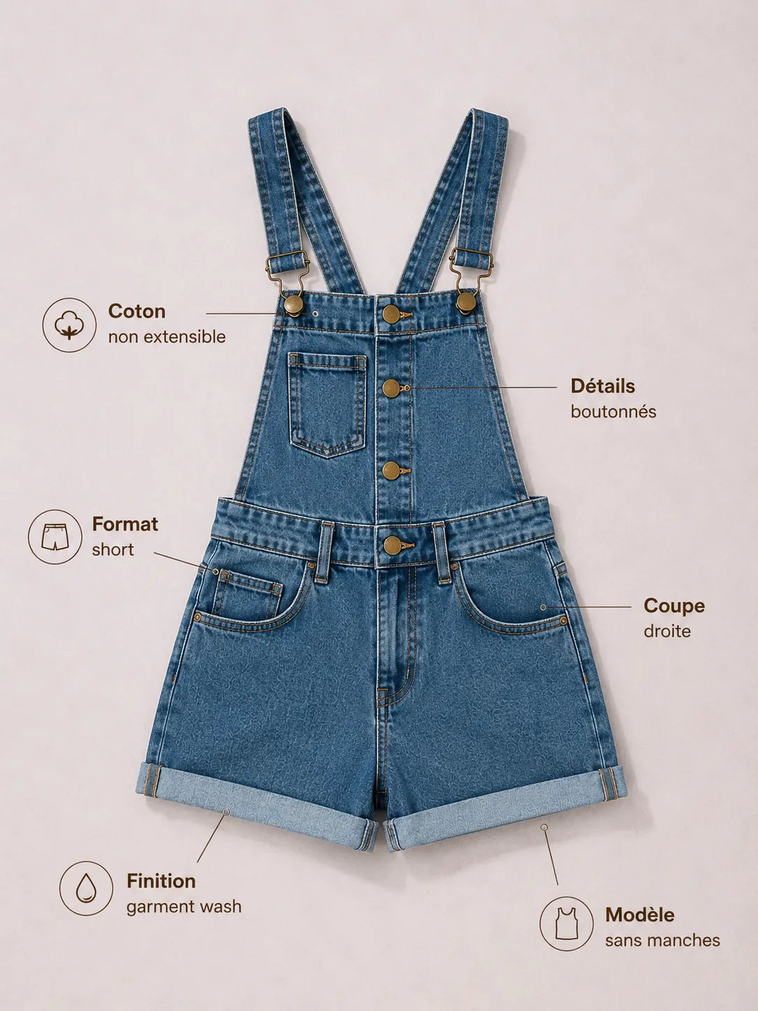 Salopette Denim Courte Boutonnée