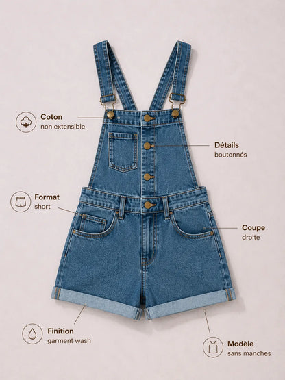 Salopette Denim Courte Boutonnée