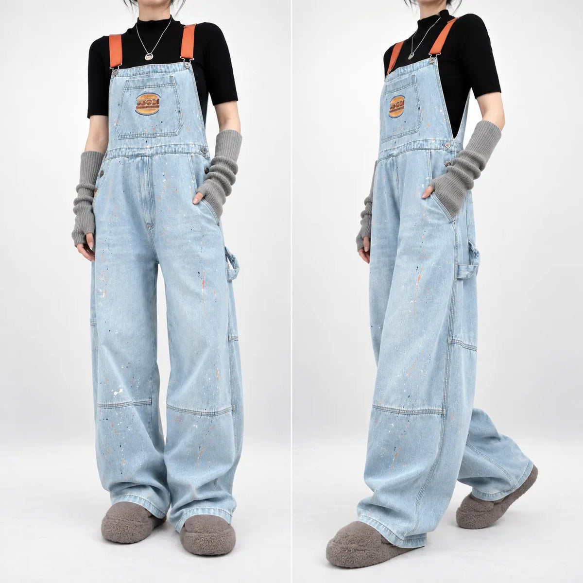 Salopette denim à bretelles orange
