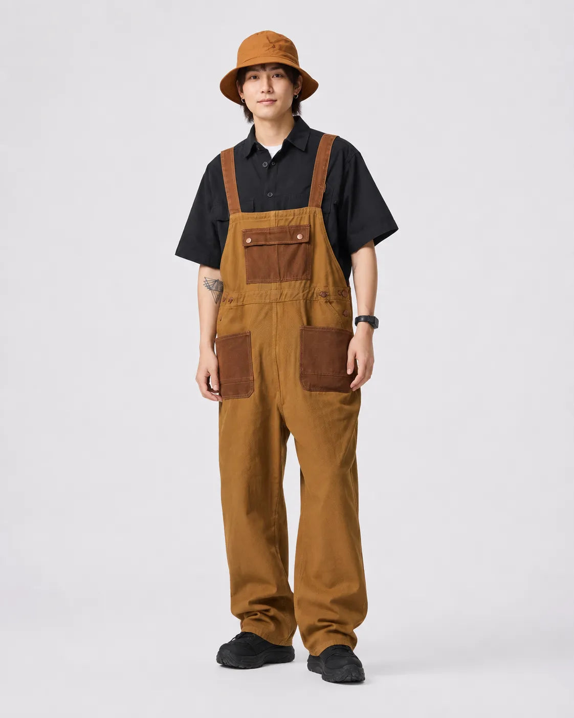 Salopette Denim Marron Rétro Unisexe