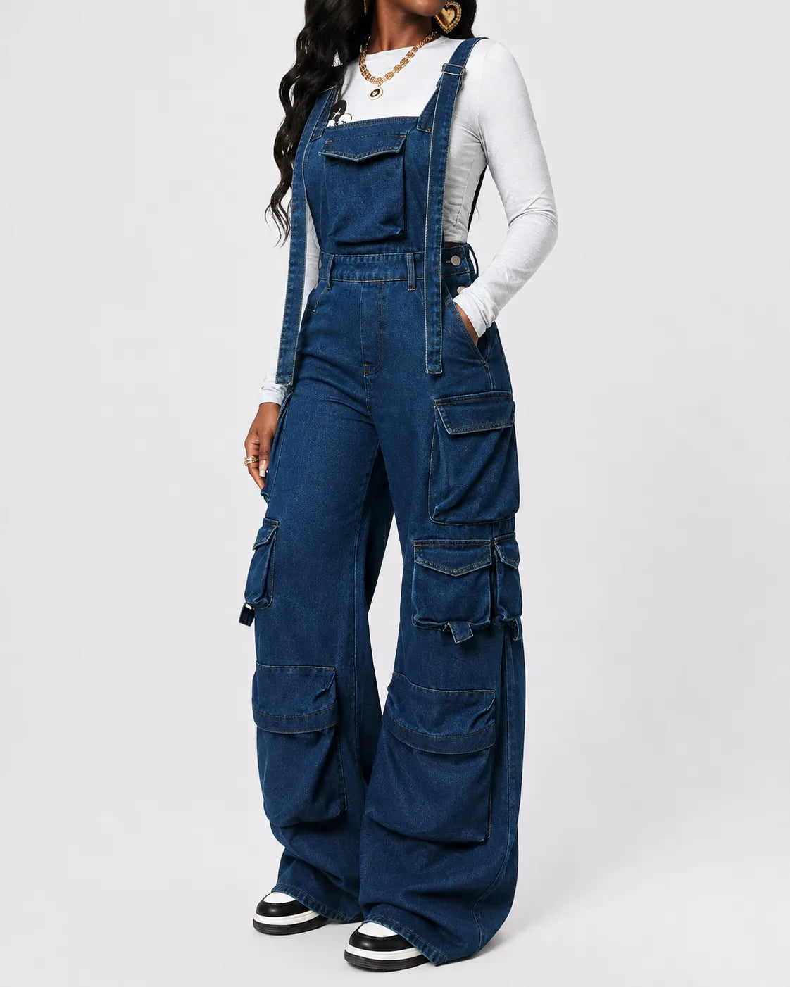 combinaison Denim Bleu Cargo Délavée