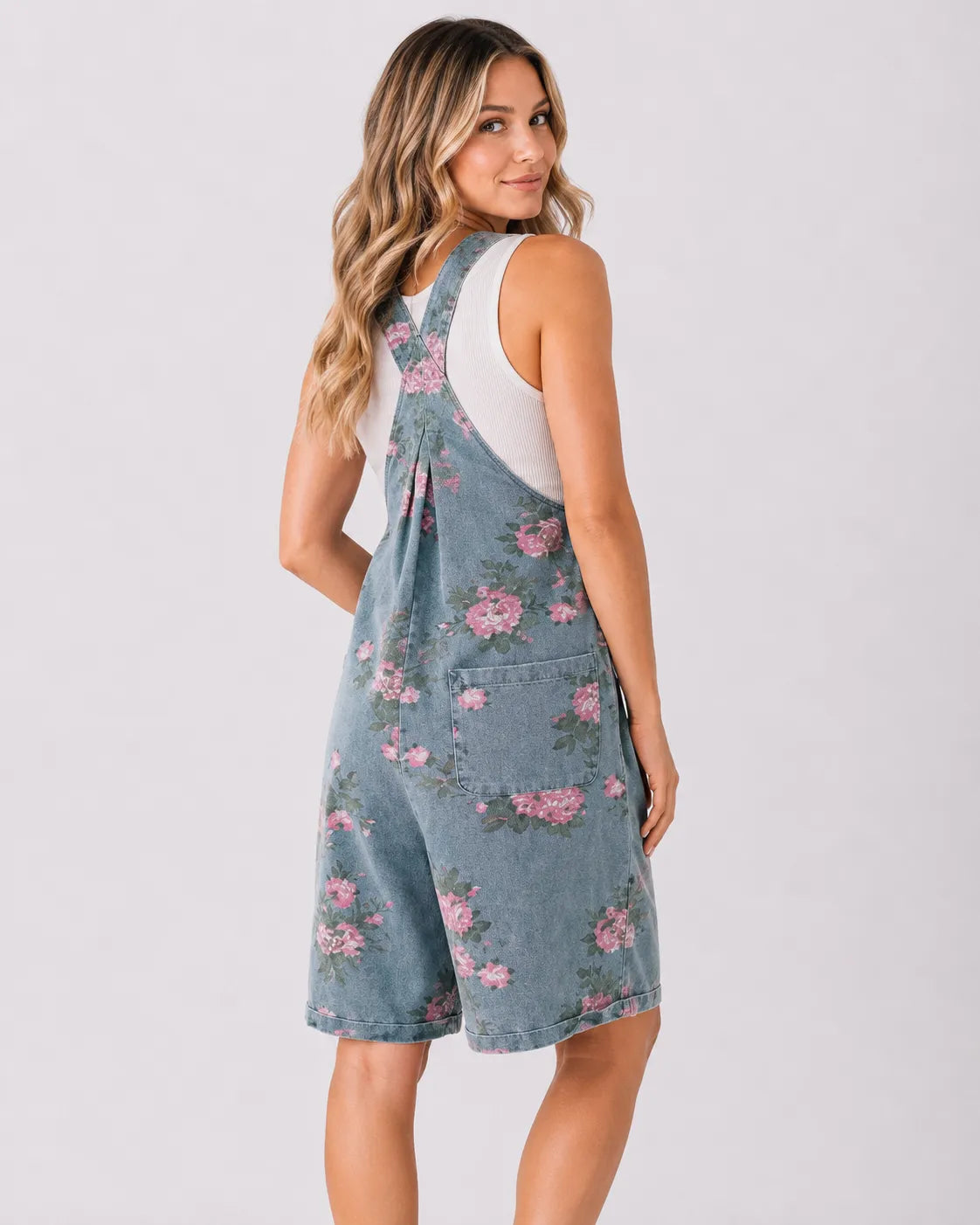 Salopette Short Denim Fleuri Femme