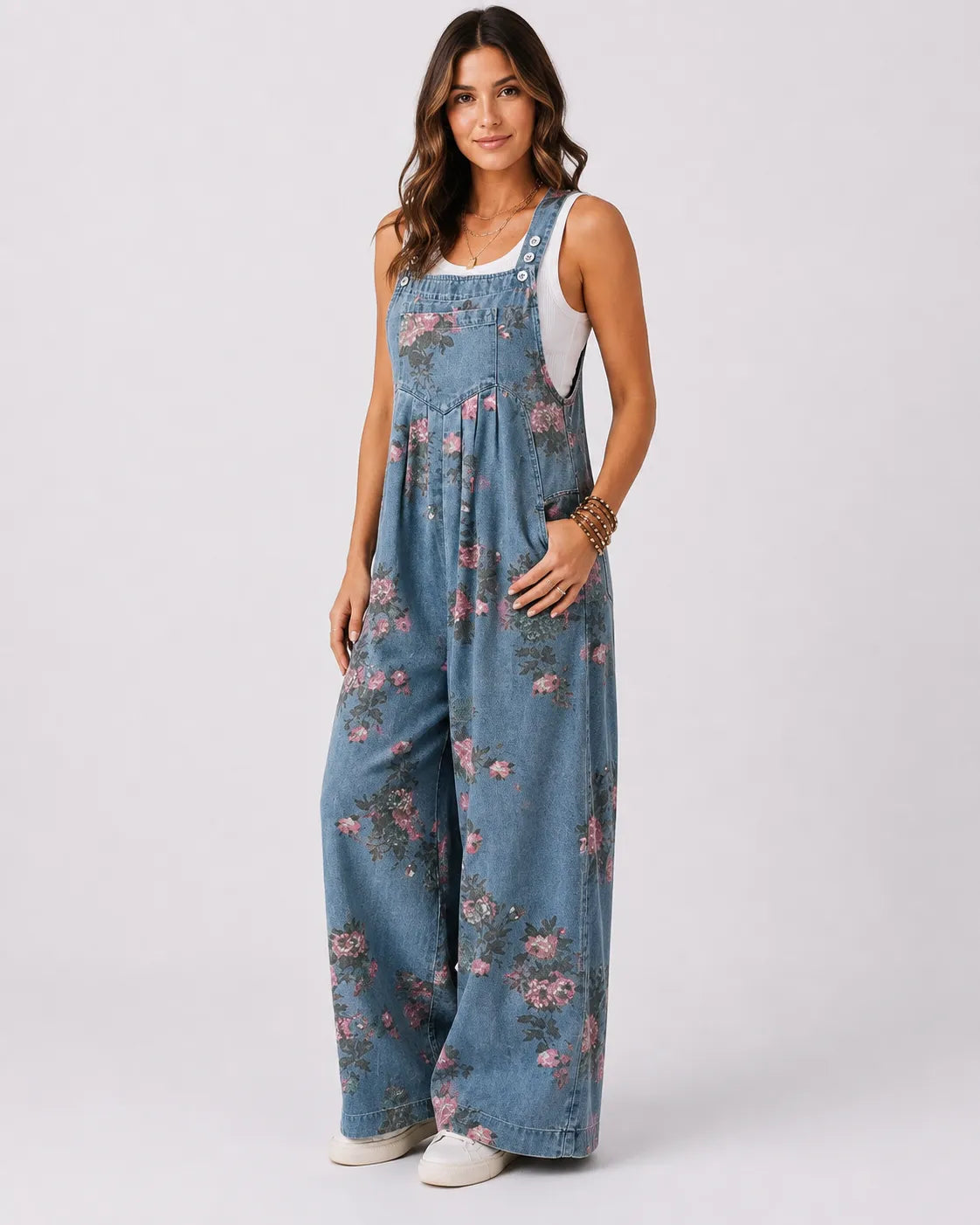 Salopette Denim Bleu Fleurie