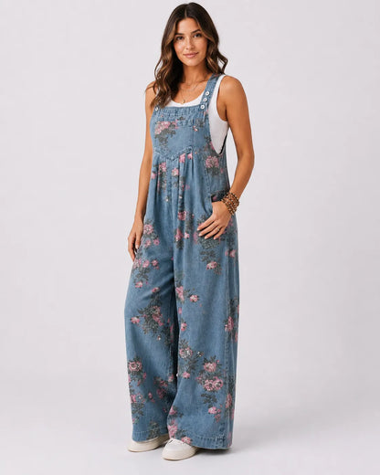Salopette Denim Bleu Fleurie