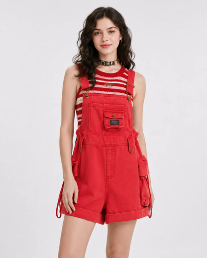 Salopette Short Jean Rouge