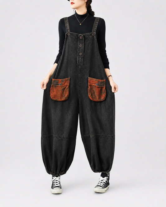 Salopette Large en Denim Brodé