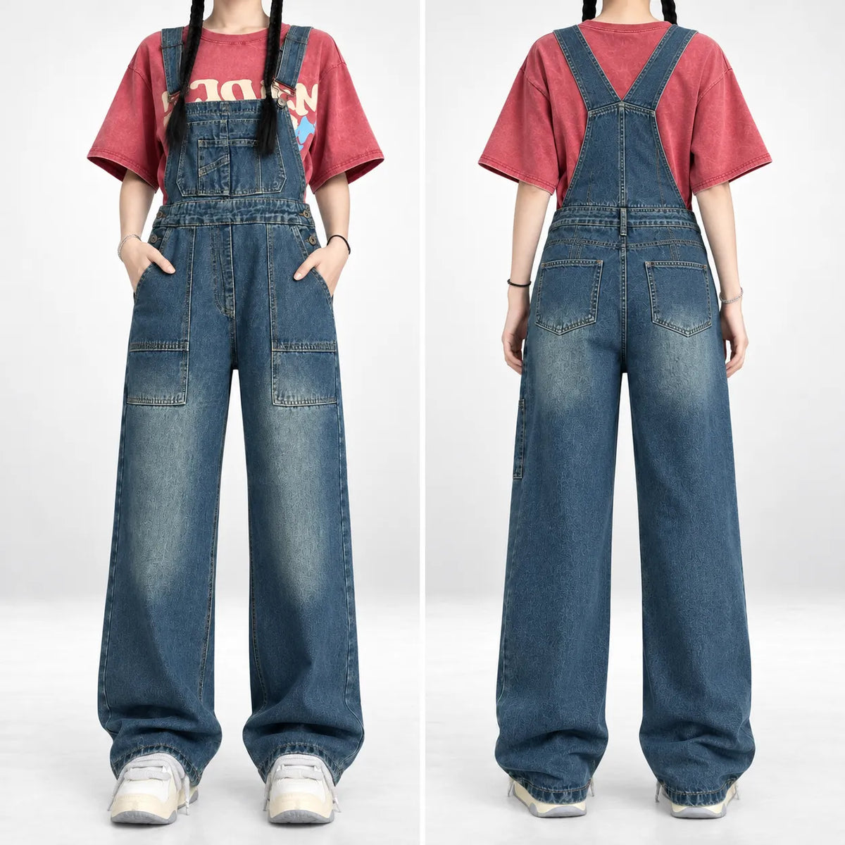 Salopette en jean baggy à grandes poches