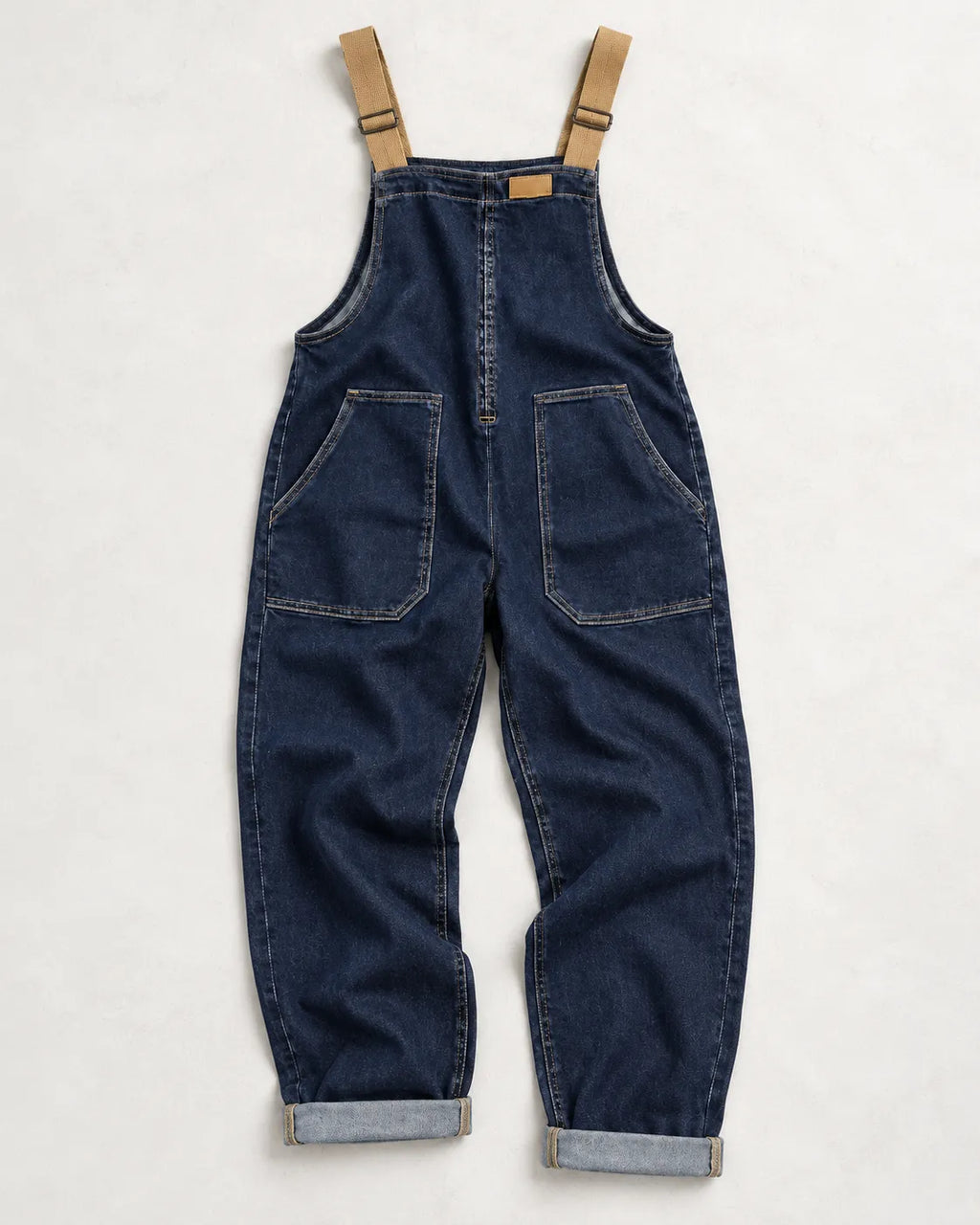 Salopette denim à bretelles contrastées