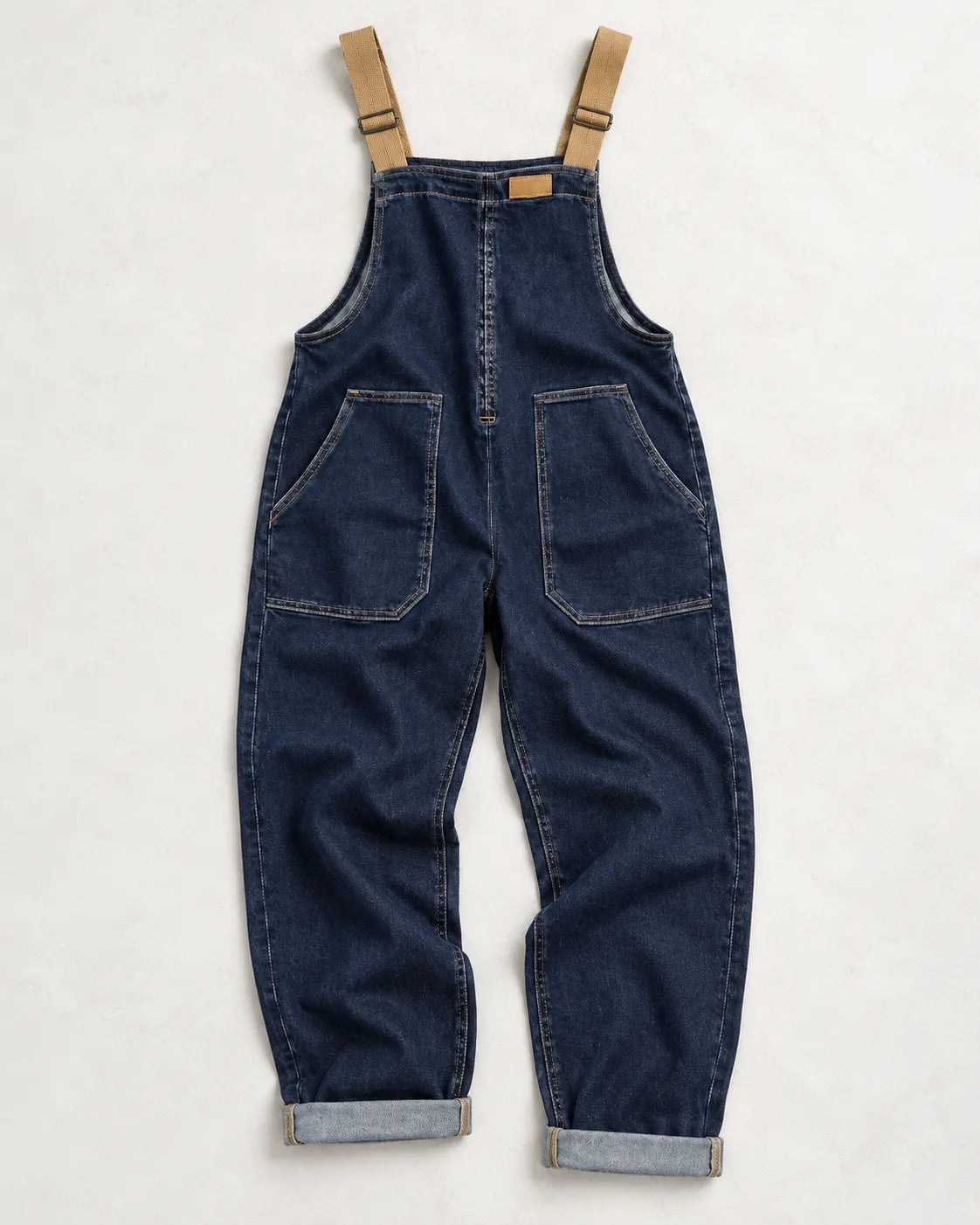 Salopette denim à bretelles contrastées