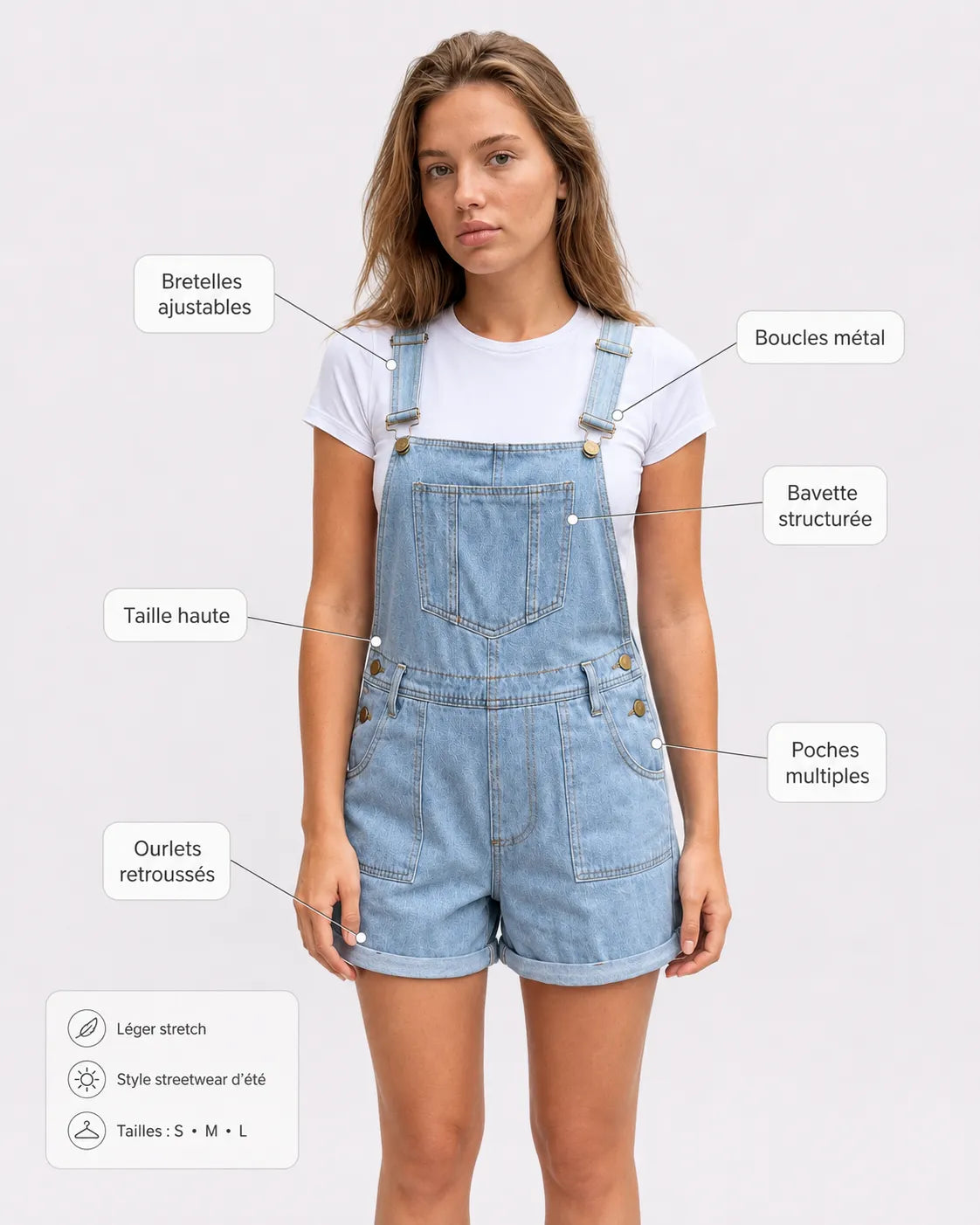 Salopette Short Denim Vintage Femme