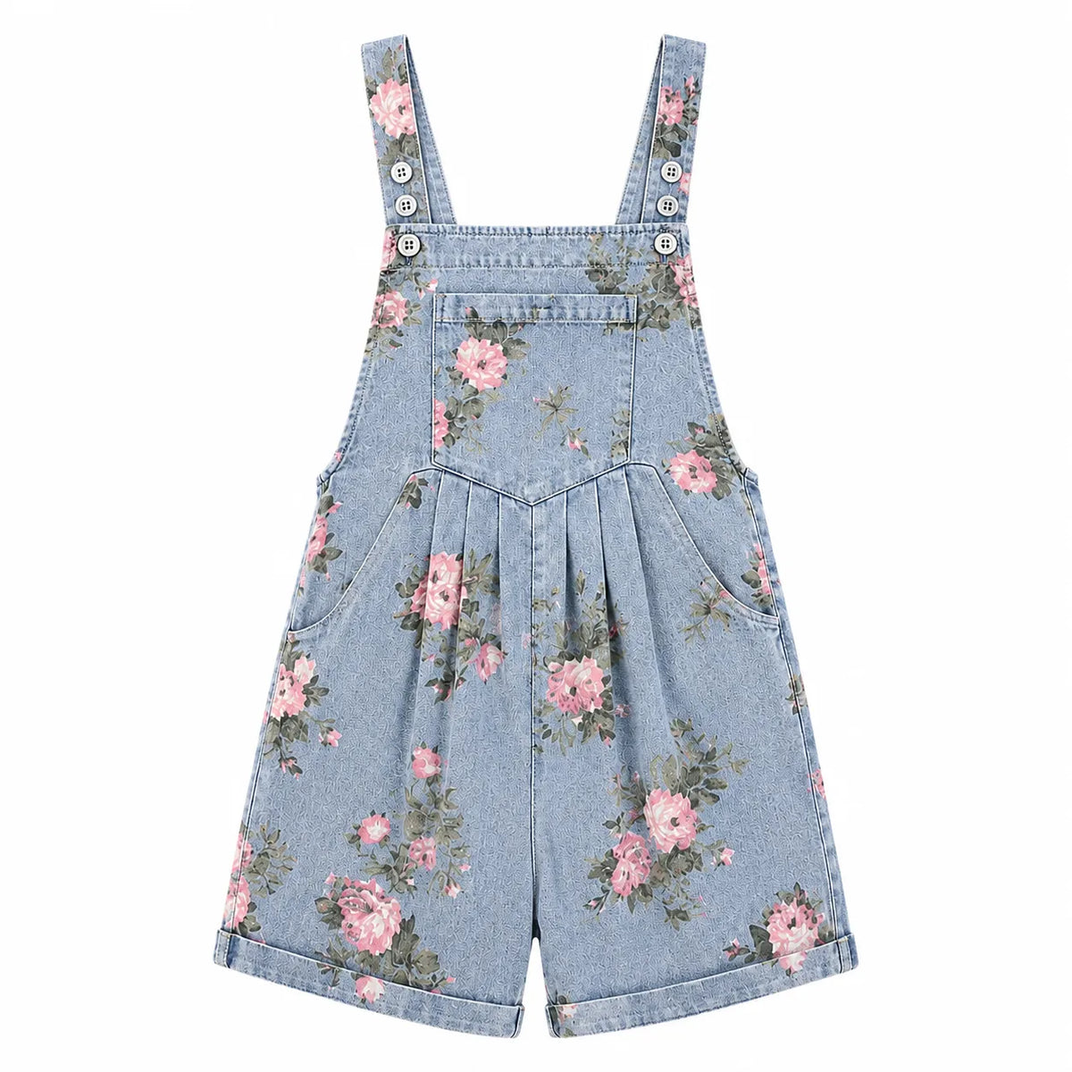 Salopette Short Denim Fleuri Femme