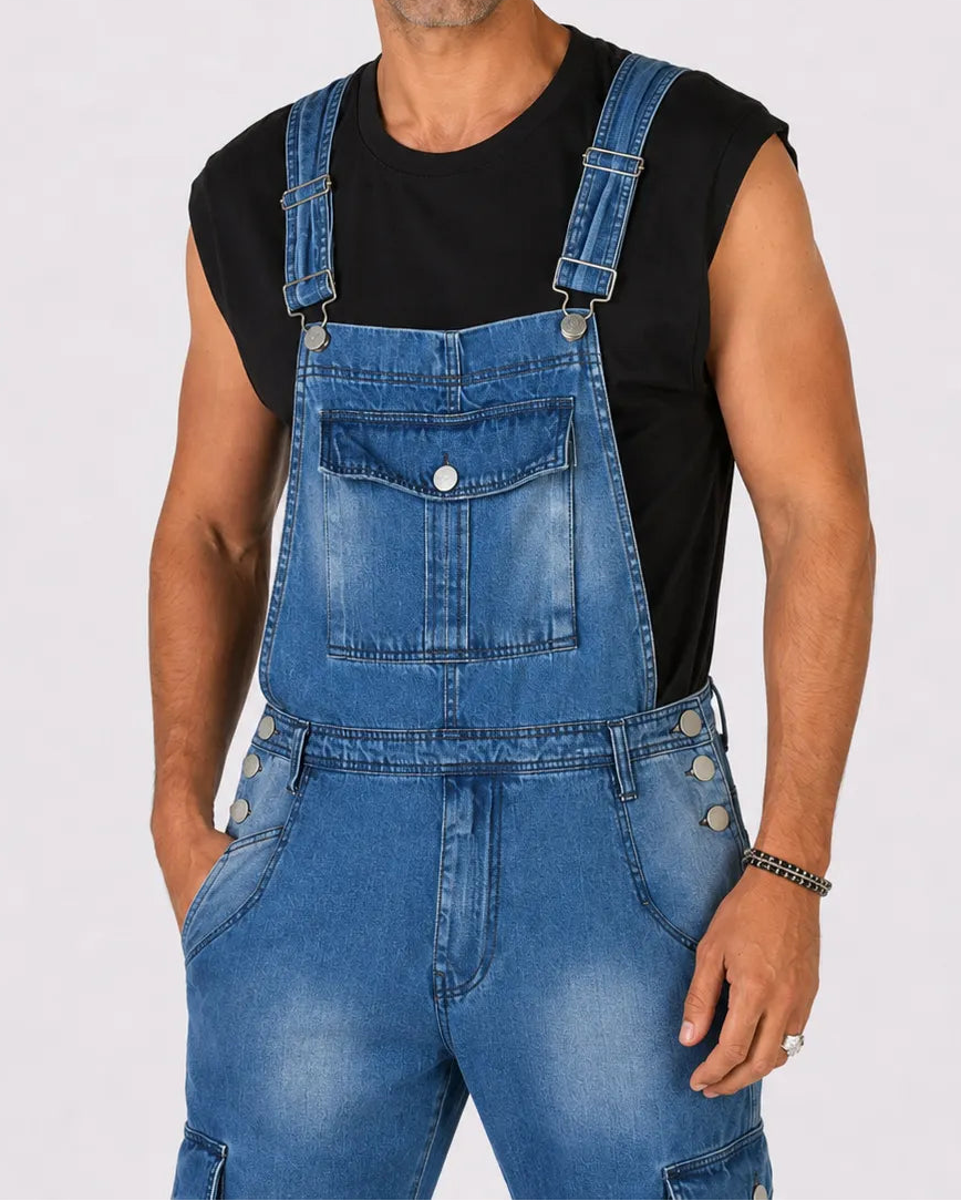 Salopette Denim Délavée Coupe Droite