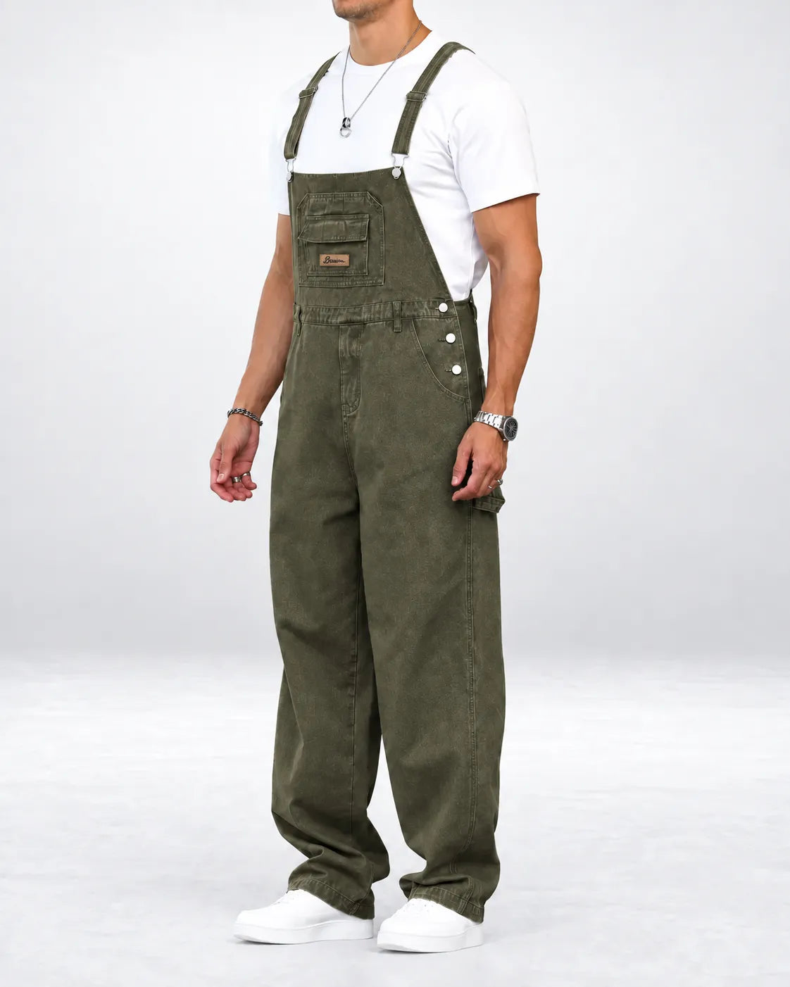Salopette en denim kaki esprit workwear