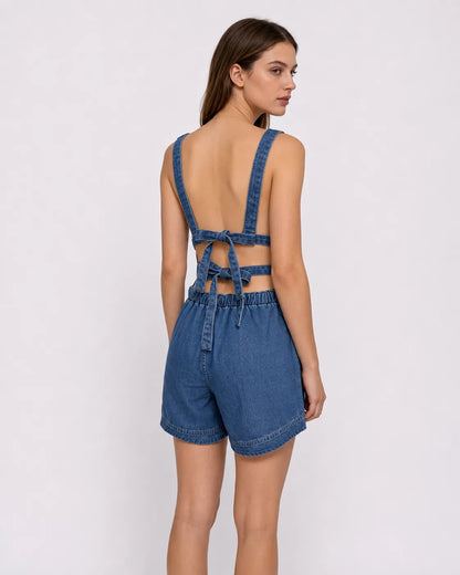 Salopette Courte en Jean Taille Haute