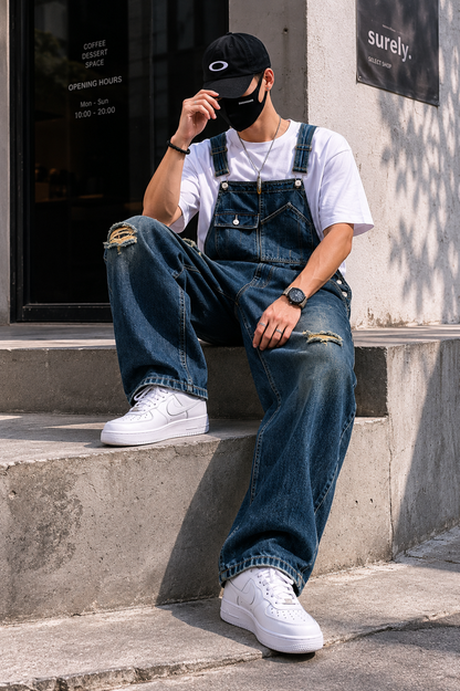 Salopette Denim Trouée Streetwear