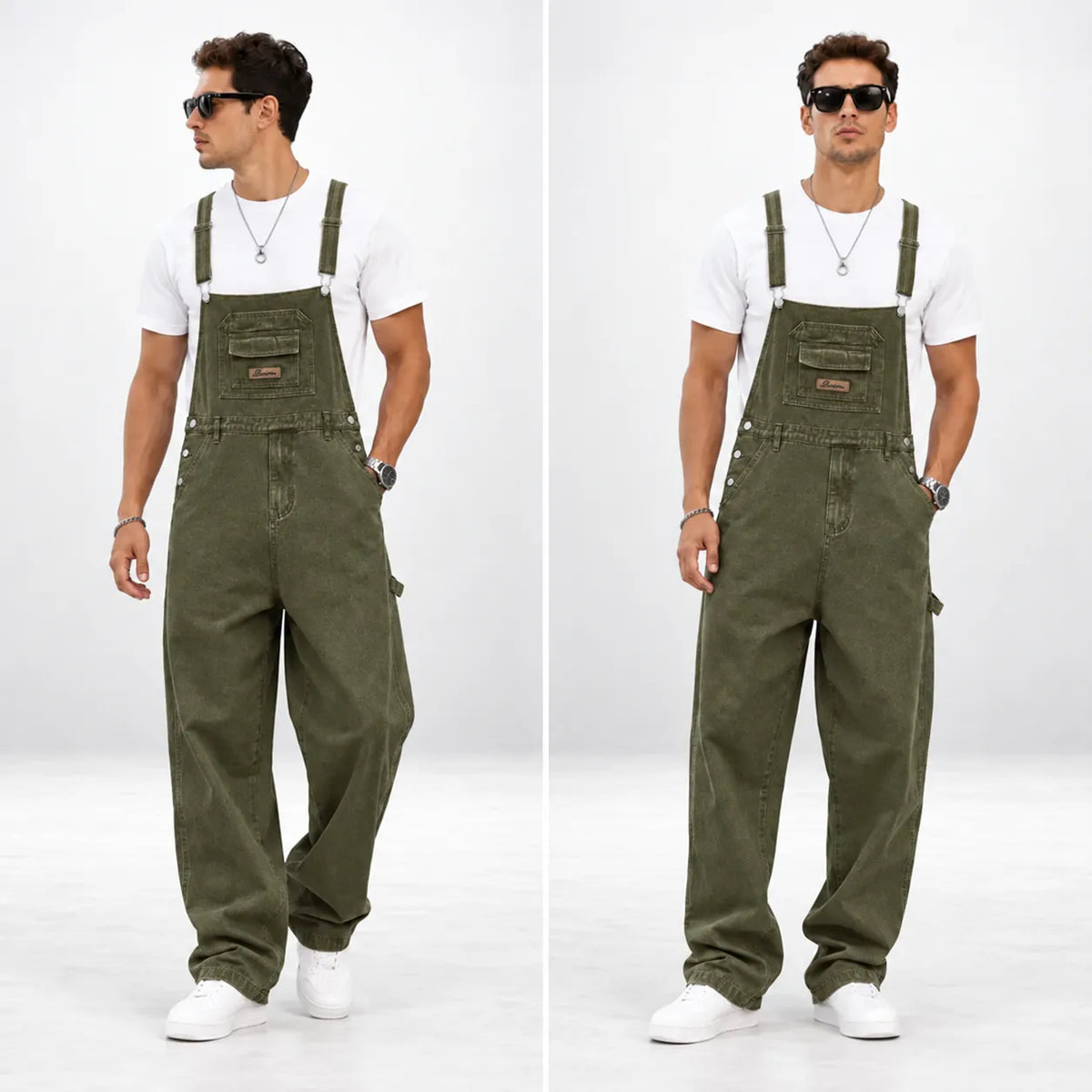 Salopette en denim kaki esprit workwear