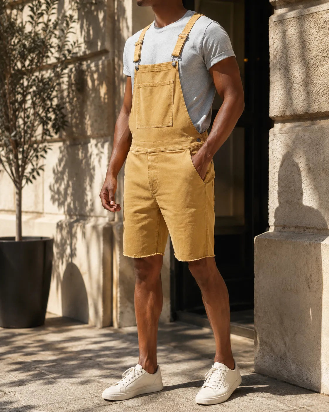 Salopette Short Denim Déchirée Homme