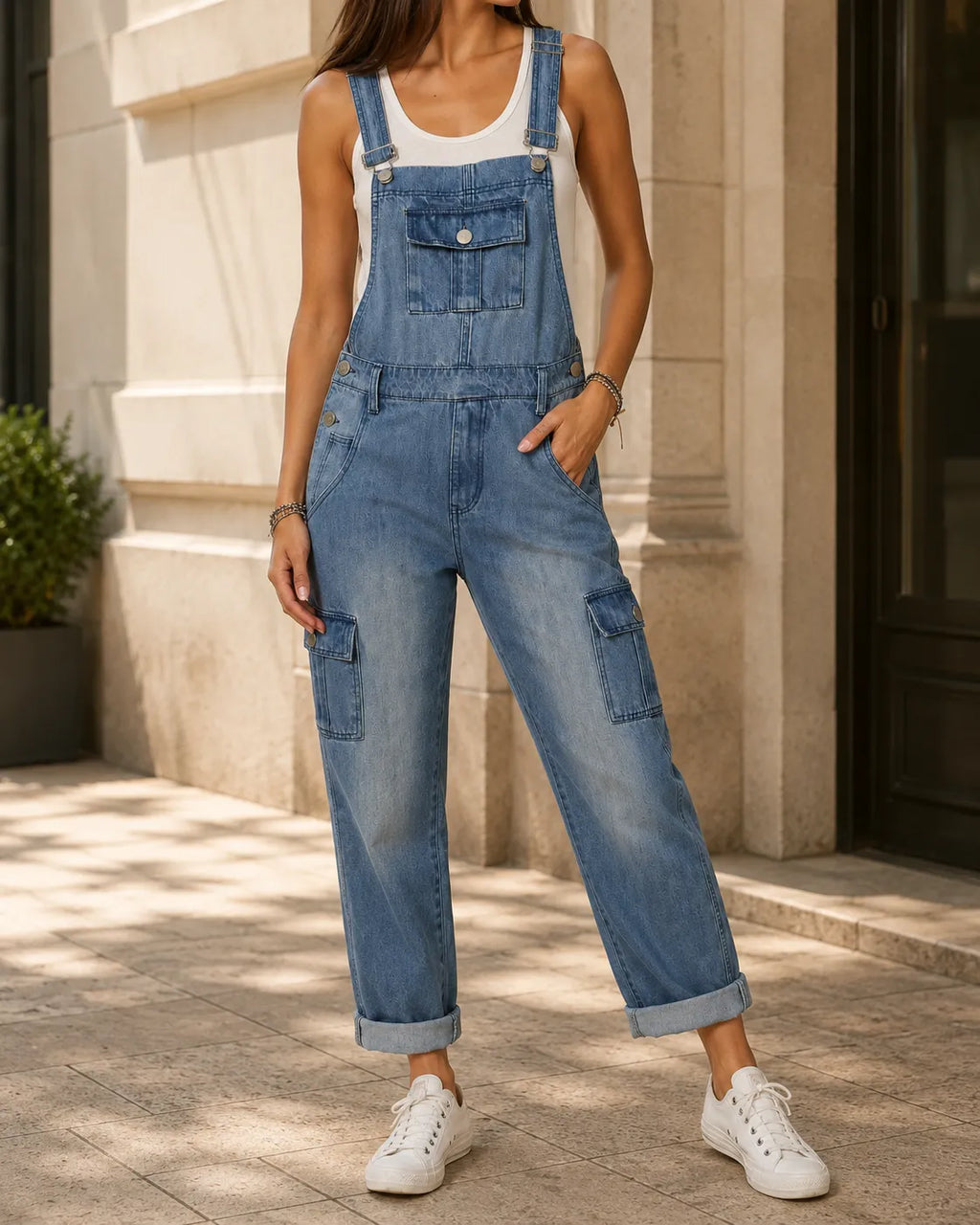 Salopette Denim Patchwork Rétro Femme