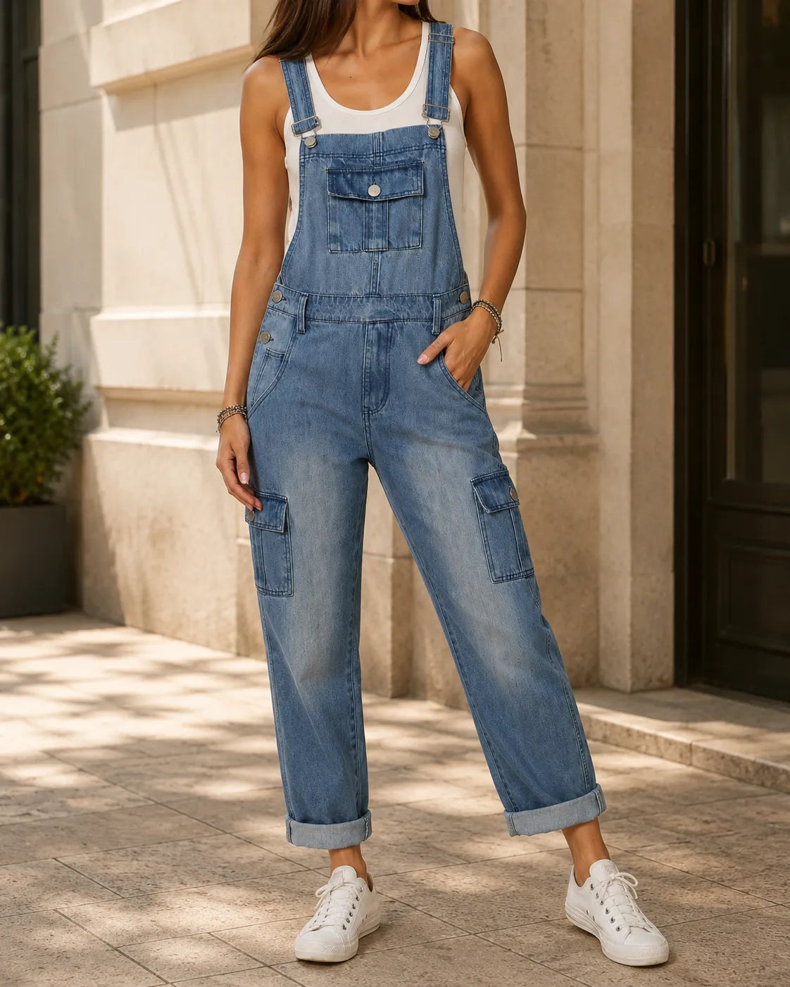 Salopette Denim Patchwork Rétro Femme