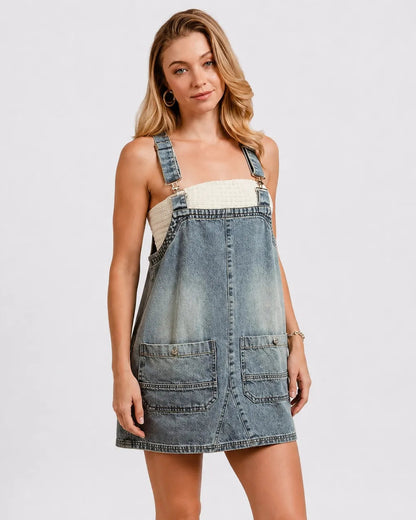 Mini Robe Salopette Denim Coton