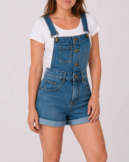 Salopette Denim Courte Boutonnée