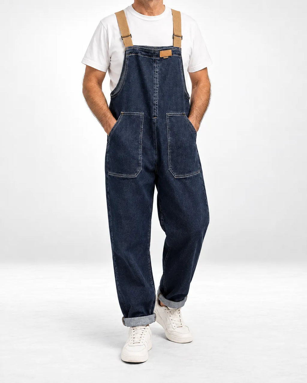 Salopette denim à bretelles contrastées