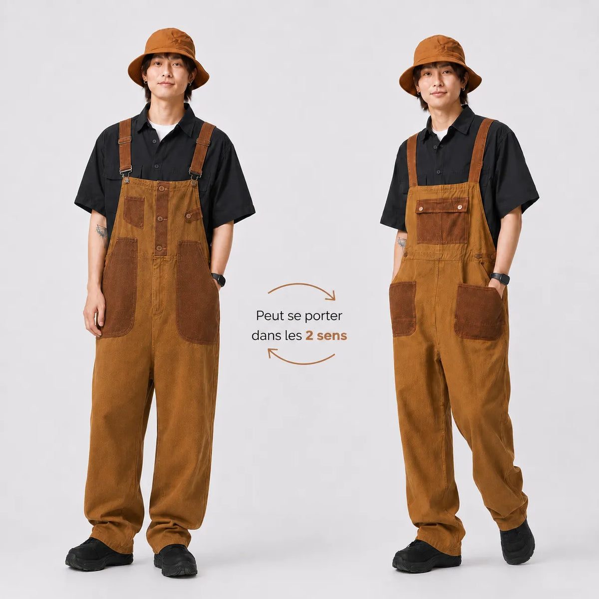 Salopette Denim Marron Rétro Unisexe