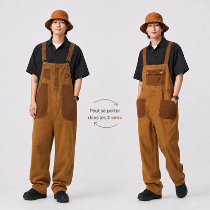 Salopette Denim Marron Rétro Unisexe