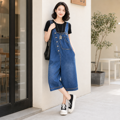 Salopette Denim Slim Distressed