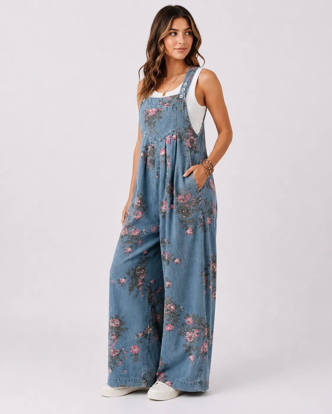Salopette Denim Bleu Fleurie