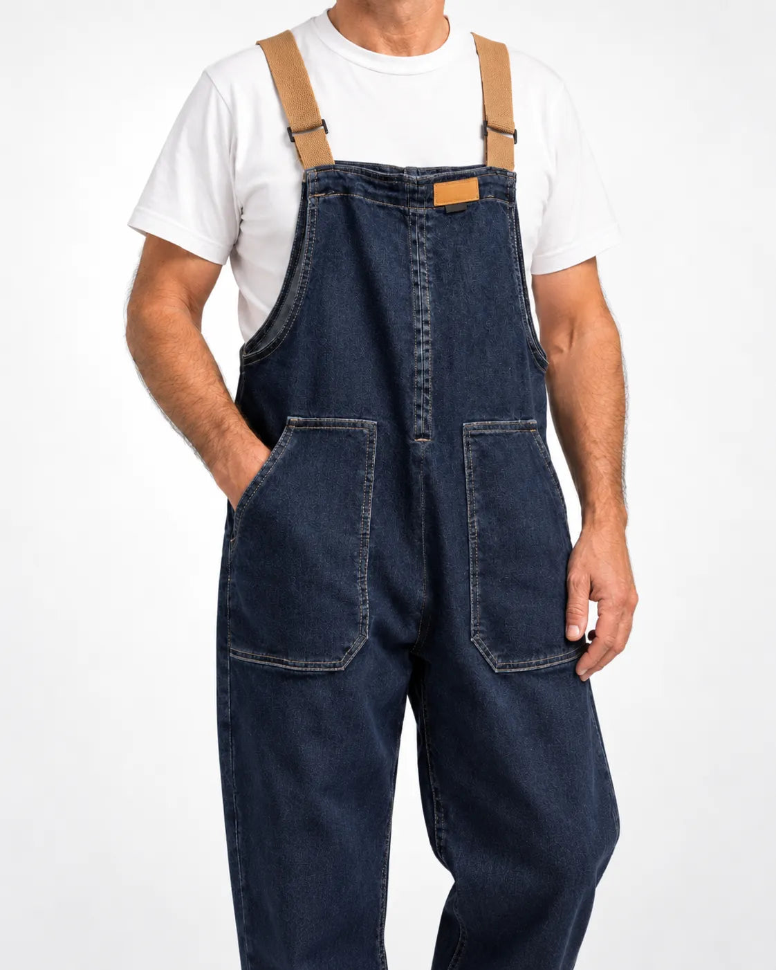 Salopette denim à bretelles contrastées