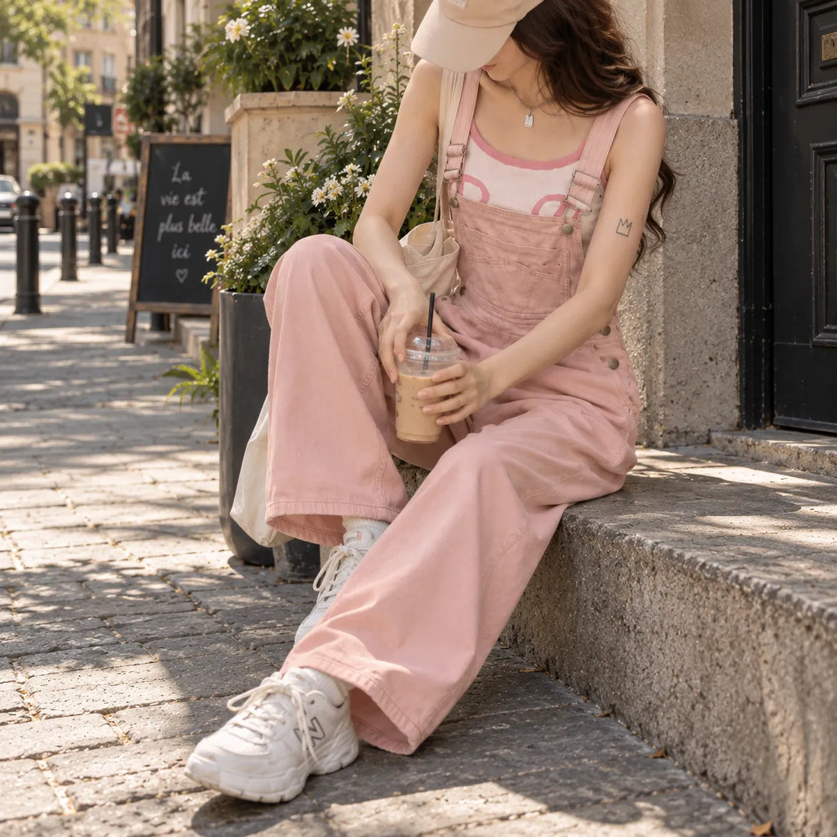 Salopette rose poudré à jambes droites