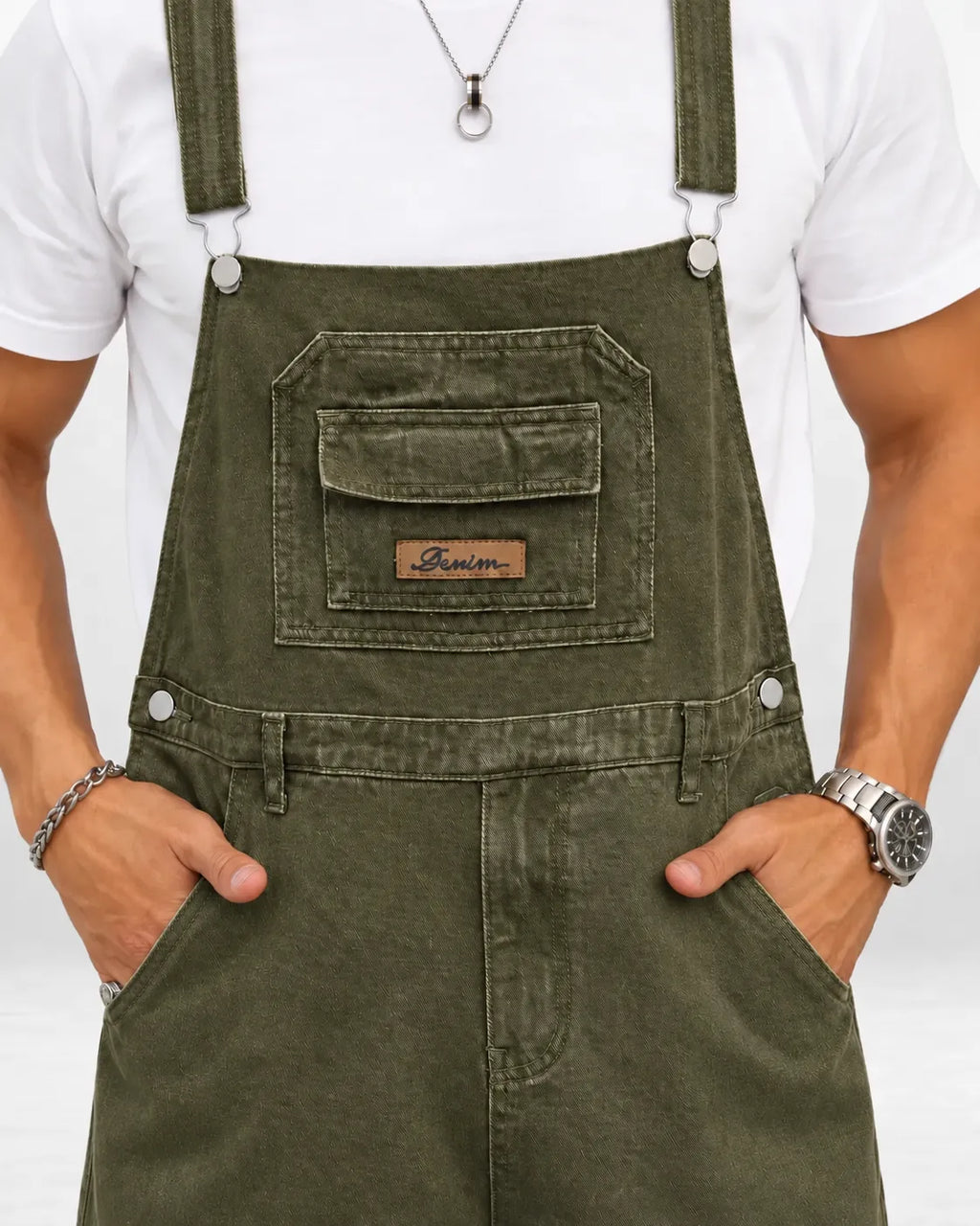Salopette en denim kaki esprit workwear