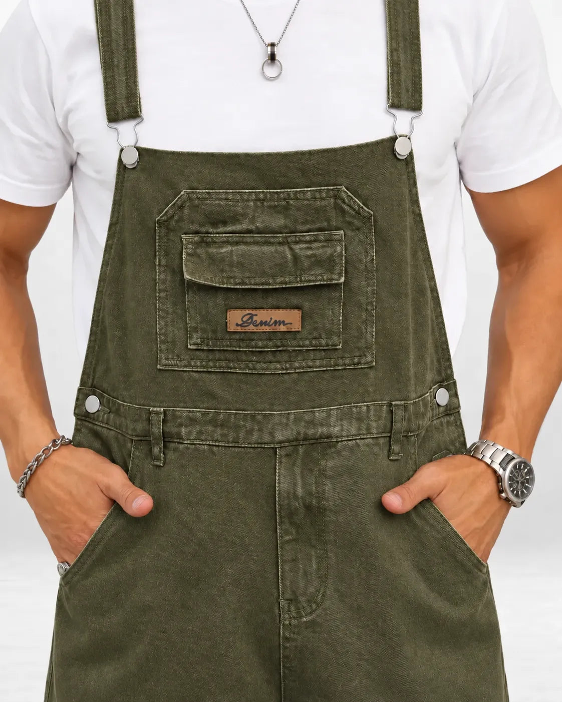 Salopette en denim kaki esprit workwear
