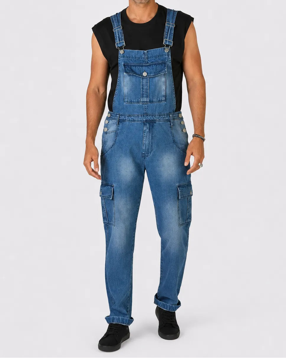 Salopette Denim Délavée Coupe Droite