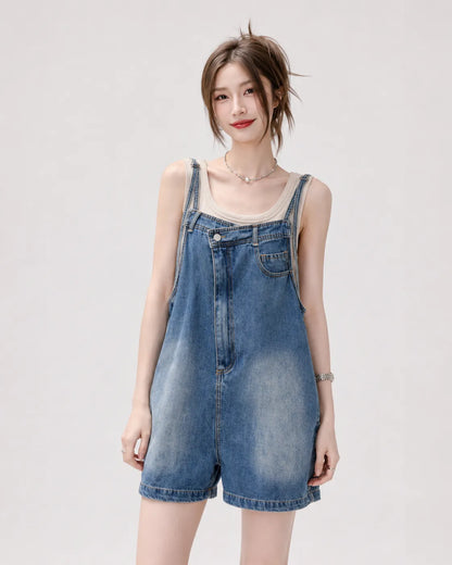 Salopette Short Denim Délavée Femme