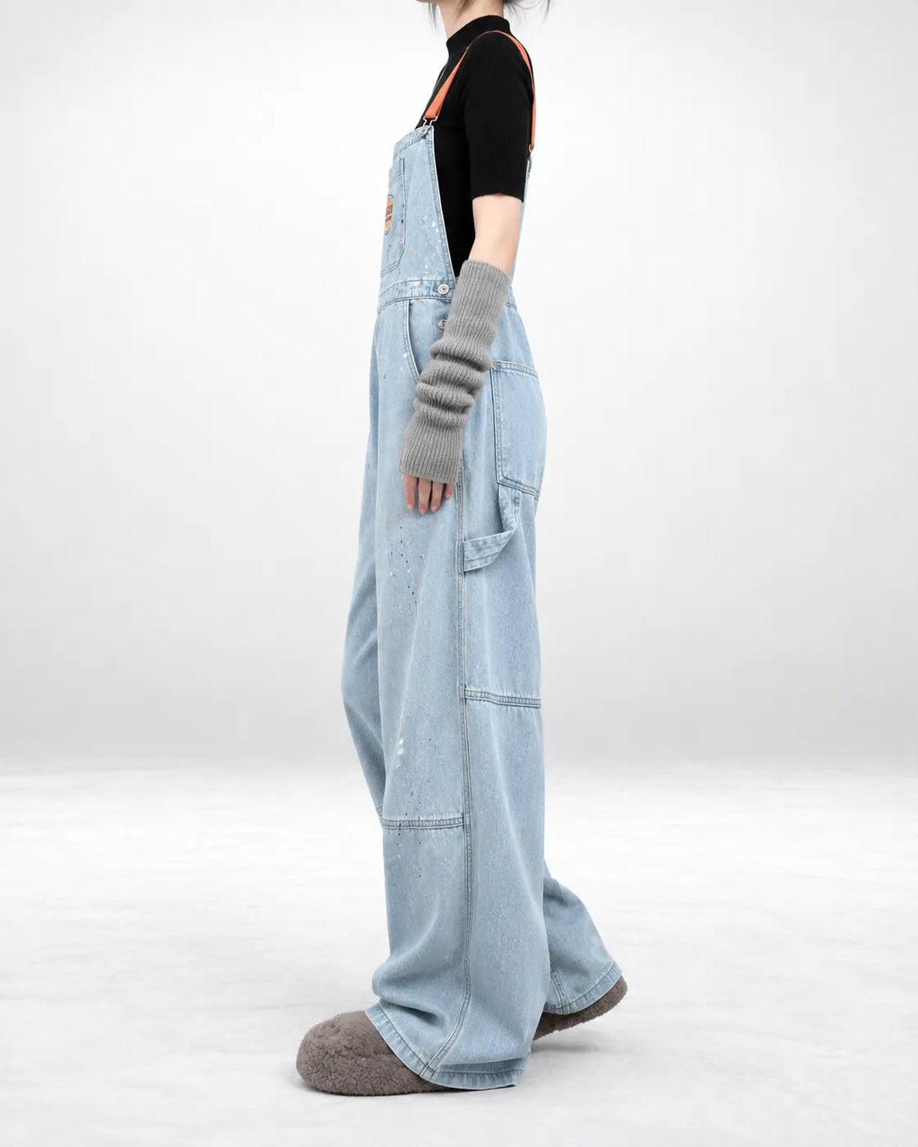 Salopette denim à bretelles orange