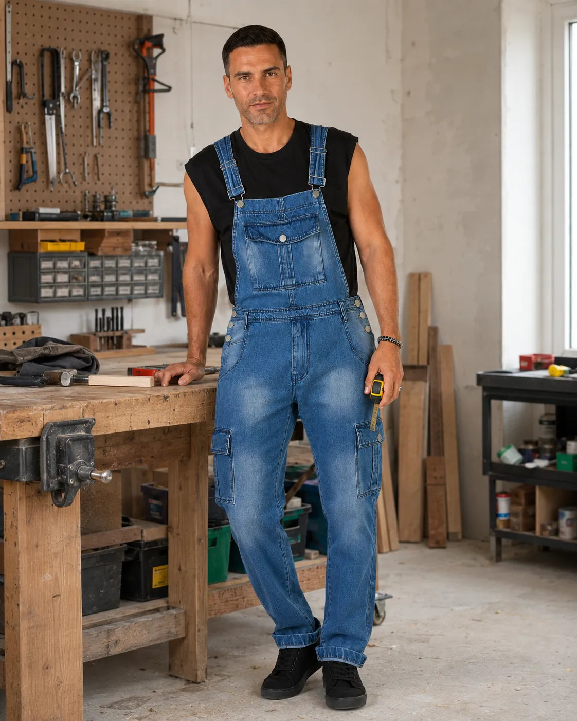 Salopette Denim Délavée Coupe Droite