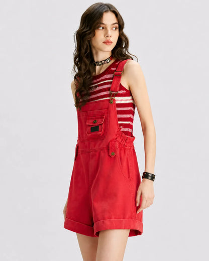 Salopette Short Jean Rouge