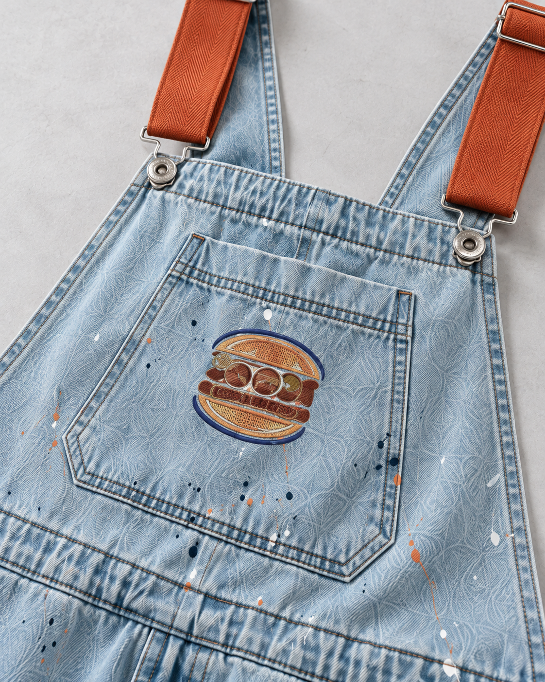 Salopette denim à bretelles orange
