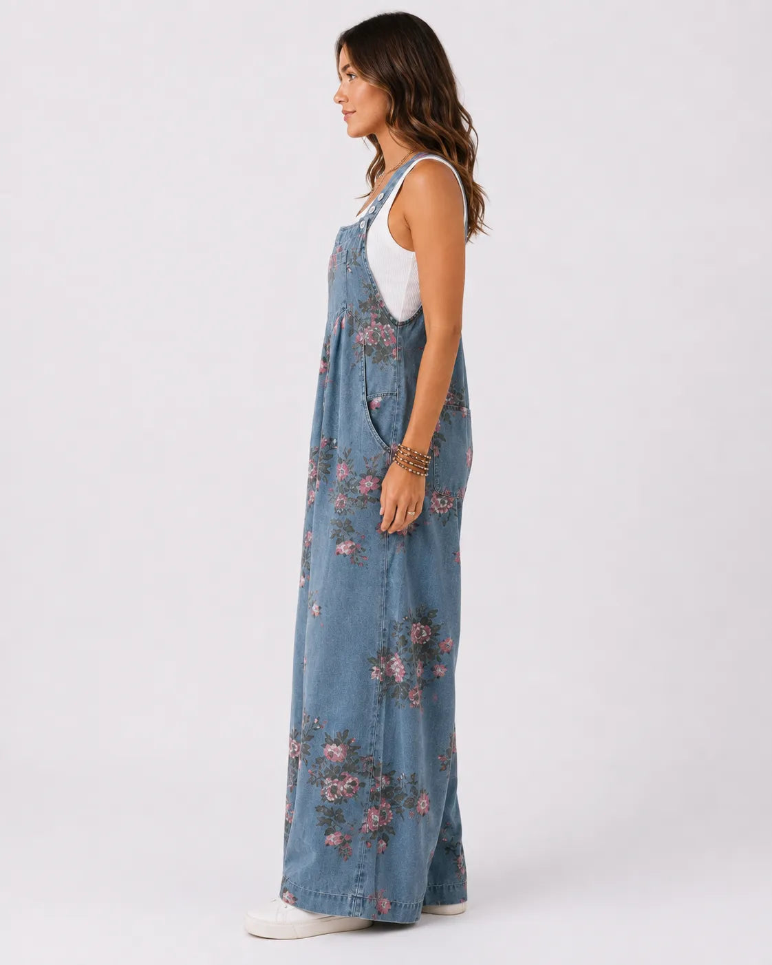 Salopette Denim Bleu Fleurie
