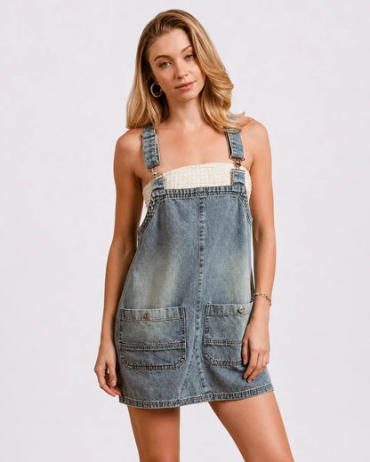 Mini Robe Salopette Denim Coton