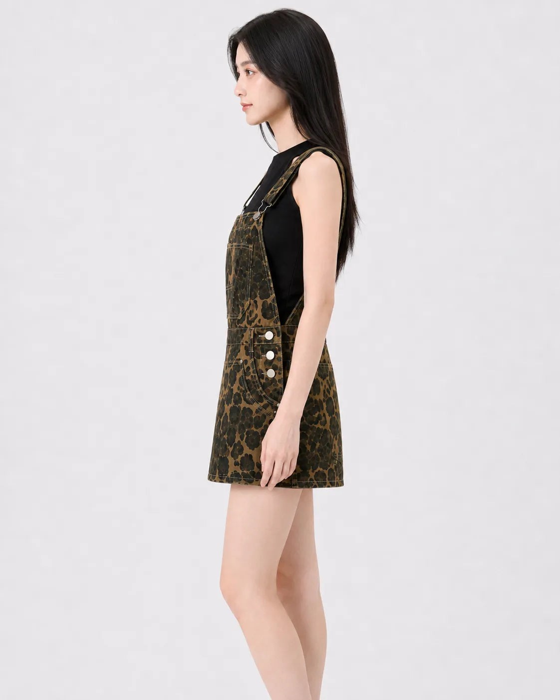 Robe Salopette Denim Léopard Femme