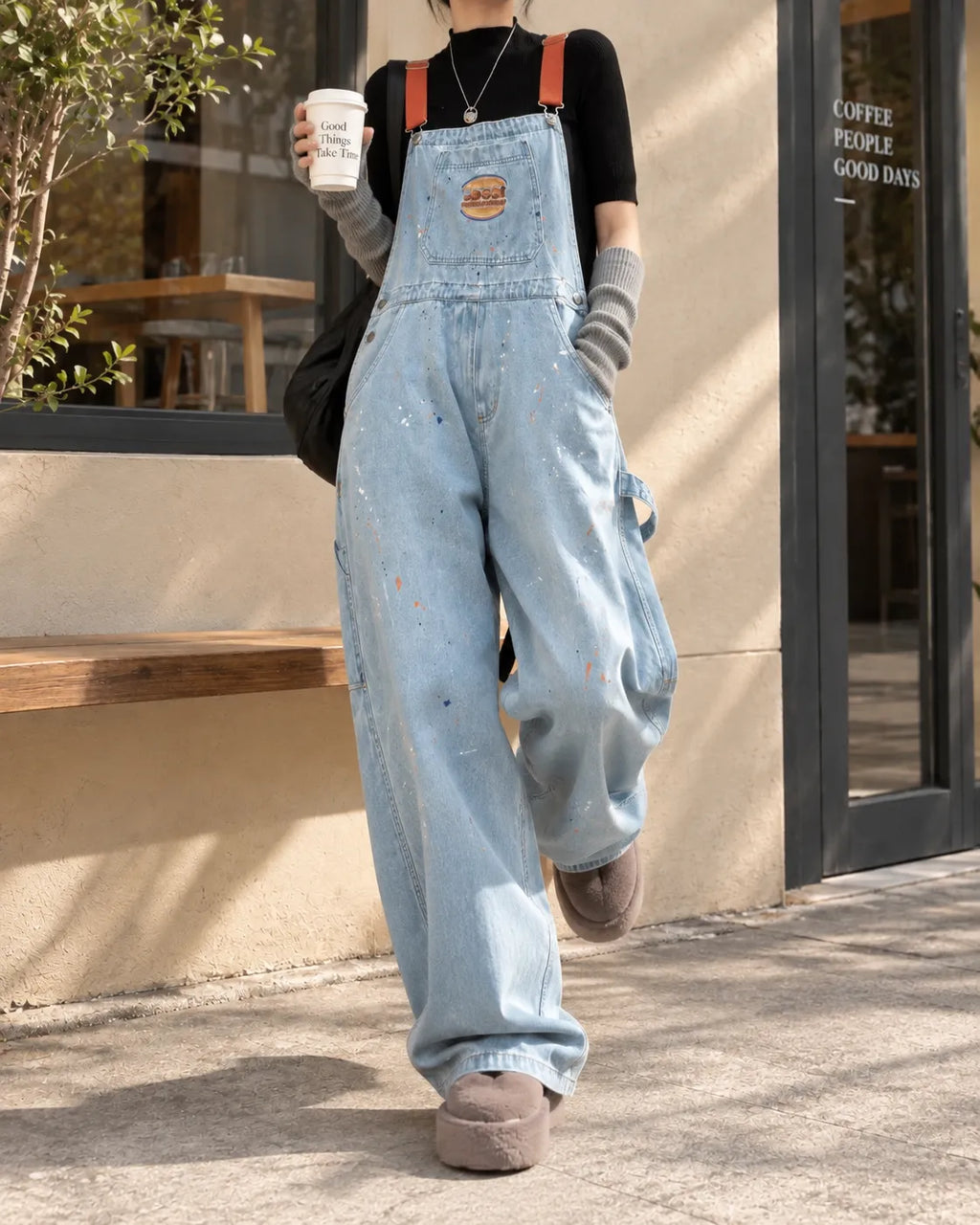 Salopette denim à bretelles orange