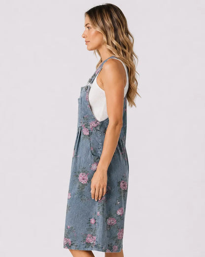 Salopette Short Denim Fleuri Femme
