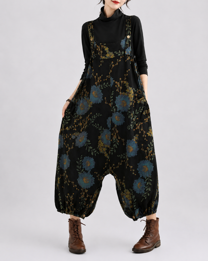 Salopette en denim floral sarouel