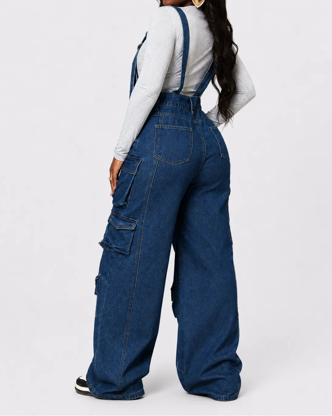 combinaison Denim Bleu Cargo Délavée